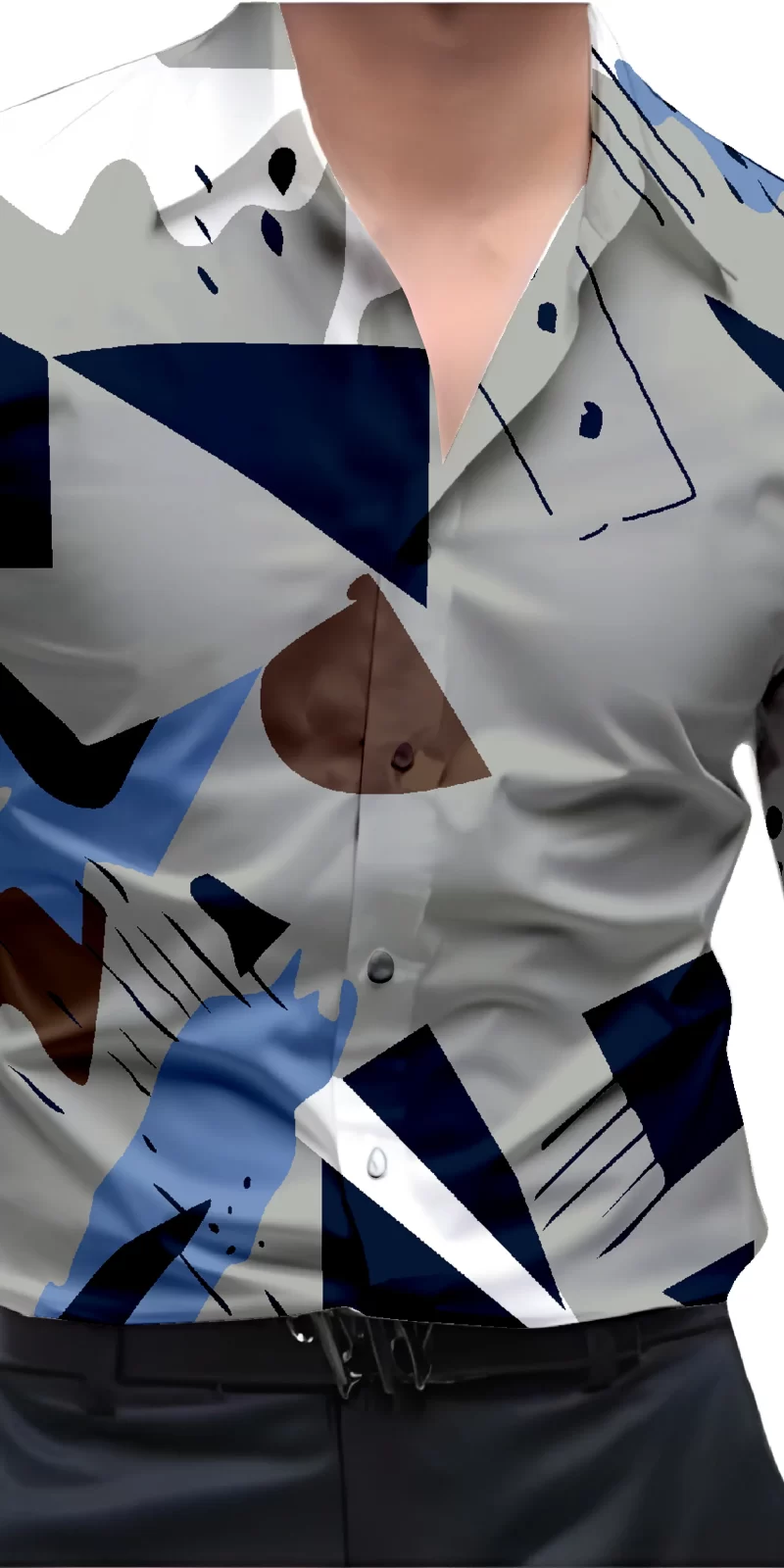 Grey And White Mens Wear Printed Shirt
