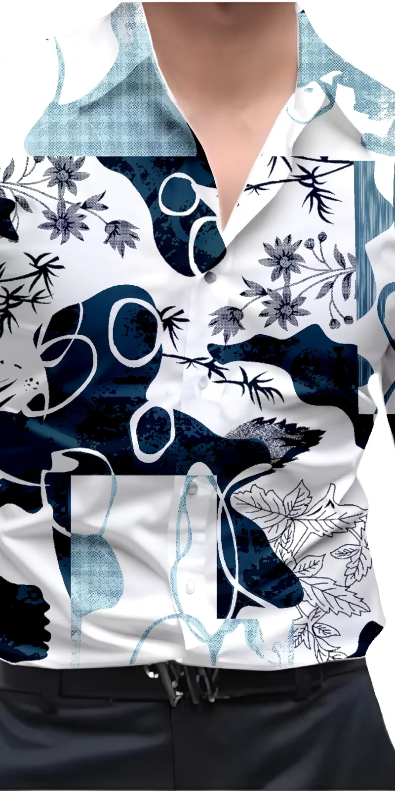 Blue And White Mens Wear Printed Shirt