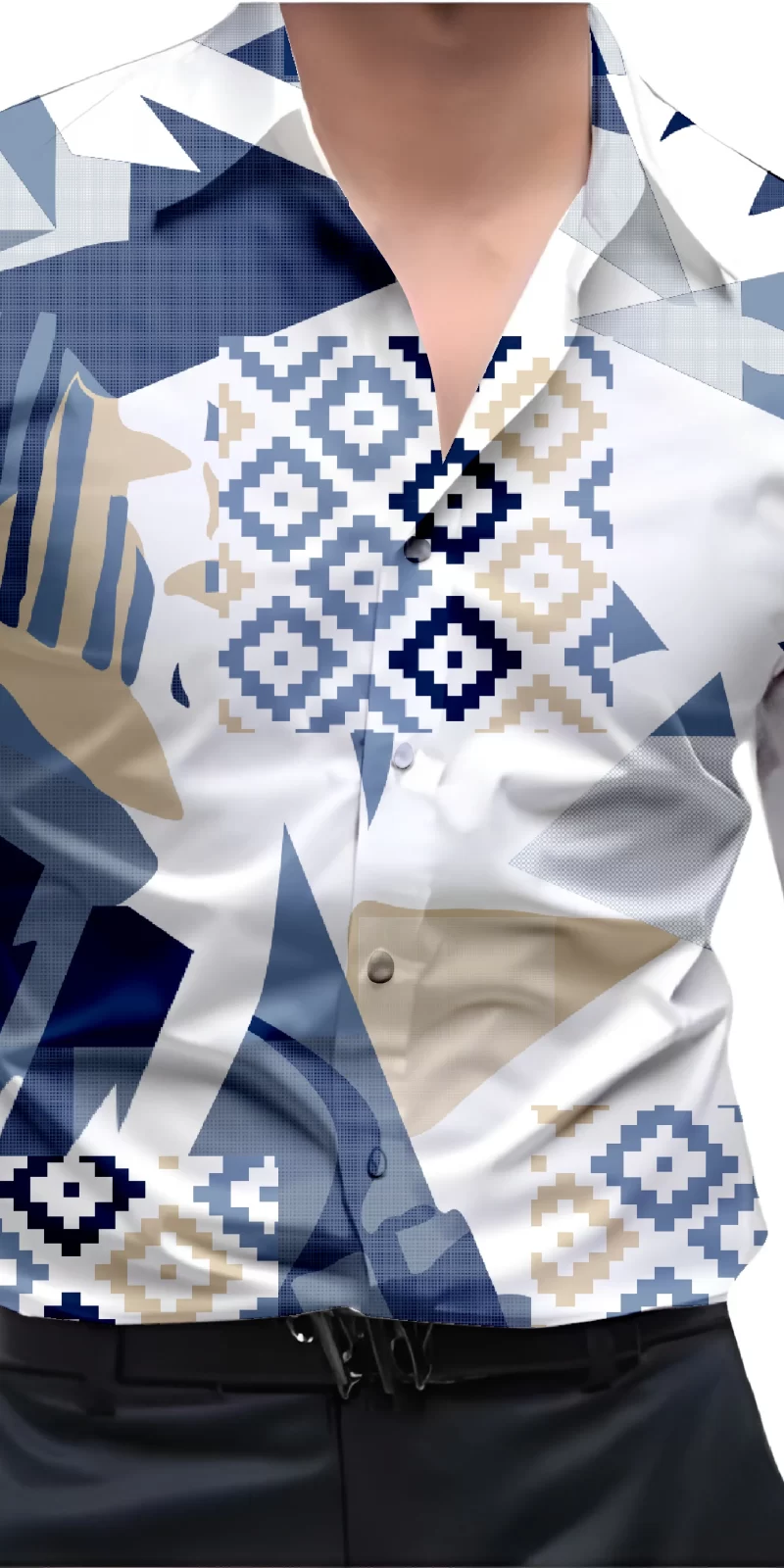 White And Blue Mens Wear Printed Shirt